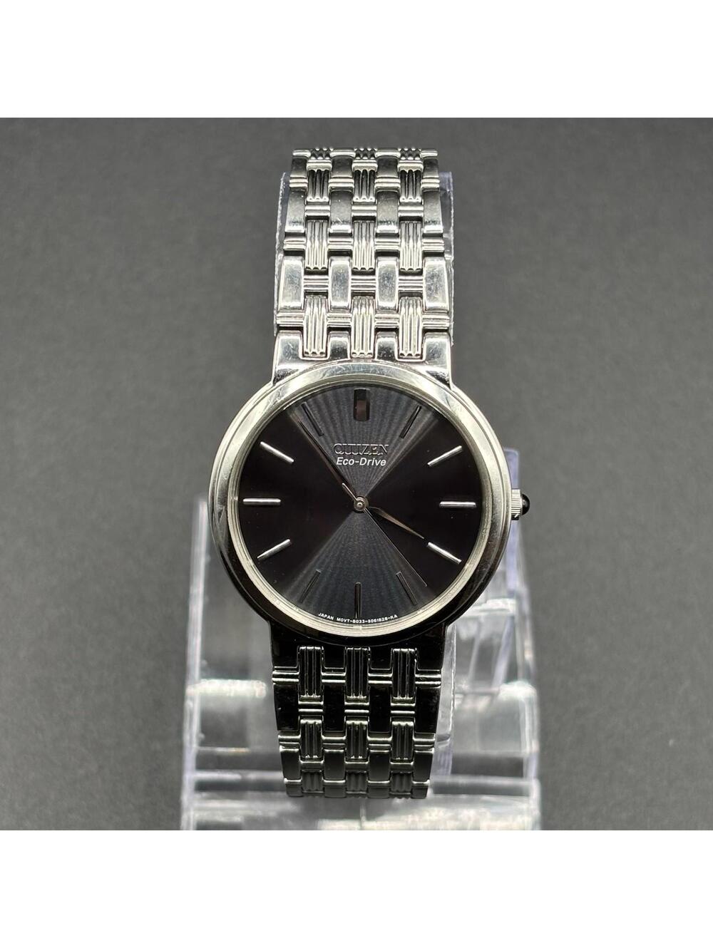 Citizen Eco-Drive Ladies Slim Dress Watch Silver-Tone Black Dial B035-S037425